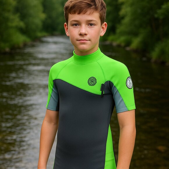 RipCurl Junior Size Med Wetsuit  E-Bomb 2.2 Black/Lime/Grey. - Picture 8 of 8